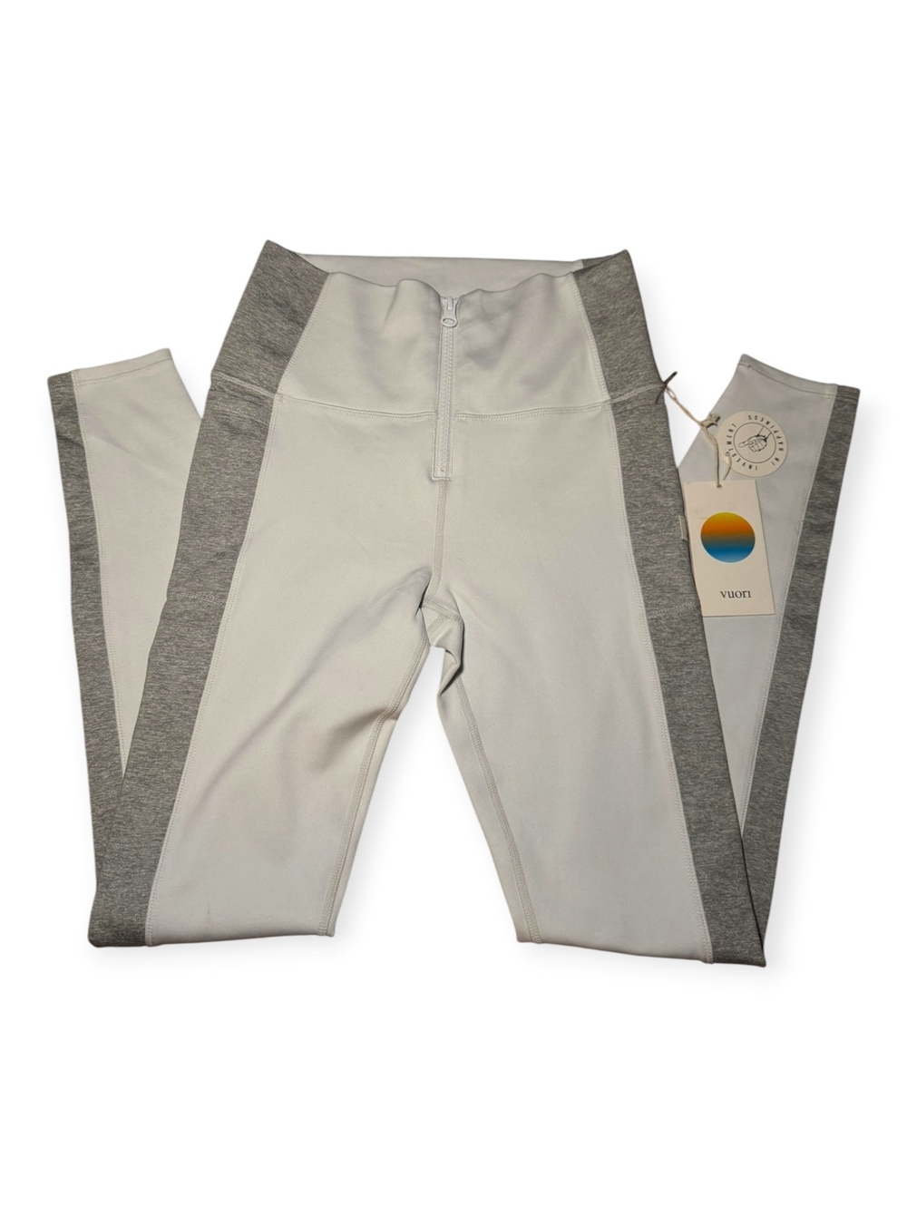 Vuori Leggings Workout Wear Women’s Size Small White and Gray Zipper Yoga NWT